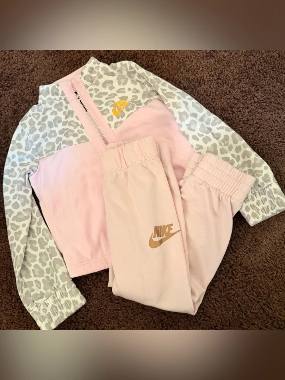 Nike Pink & Gray Girls' Leopard-Accent Jogger Set Bottoms 3T
